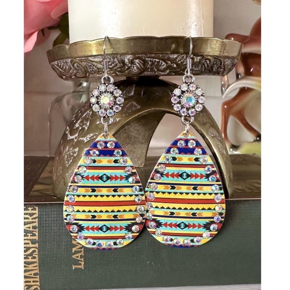 Colorful Aztec print rhinestone earrings